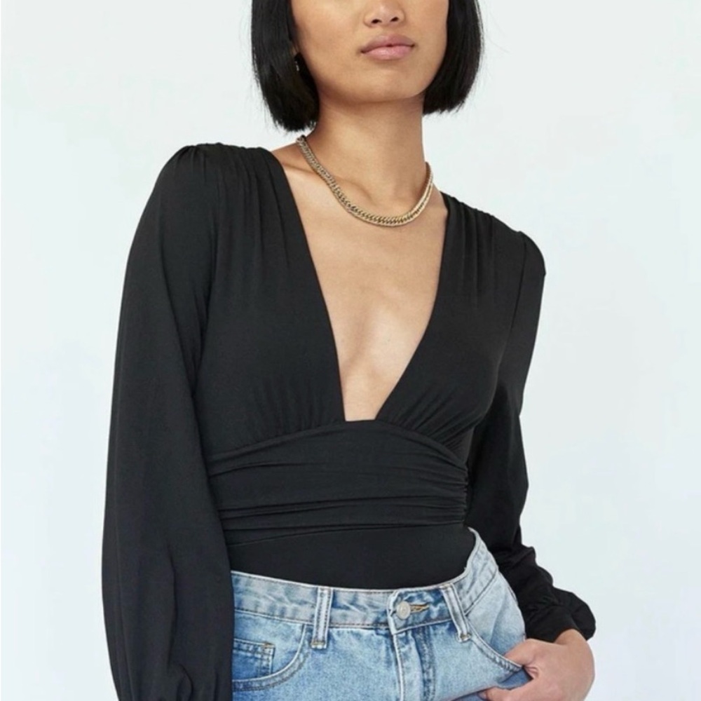 Princess Polly Black Deep V Long Sleeve Bodysuit